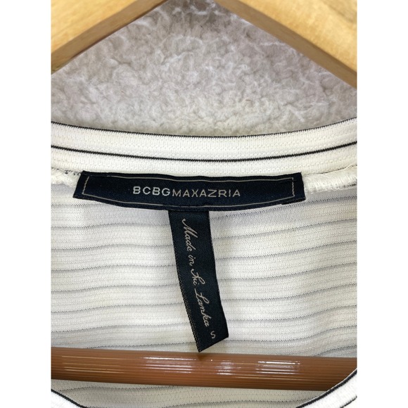 BCBGMAXAZRIA Striped Peplum Top Women's S Short Sleeve Casual Fitted‎ Blouse - Picture 4 of 7